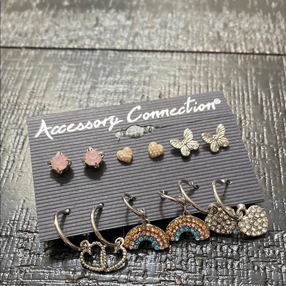 Nwot Accessory Connection 6 Silver Tone Pierced Earring Set!
